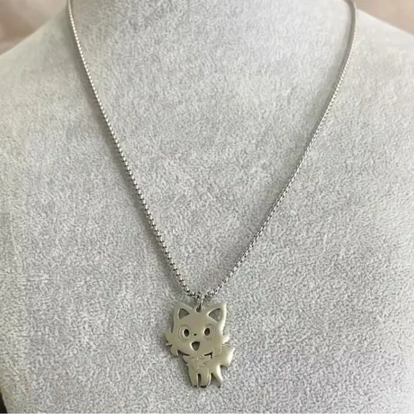 925 Sterling Silver Pokemon Sprigatito Cut-Out Silhouette Pendant Necklace Anime - Picture 2 of 4